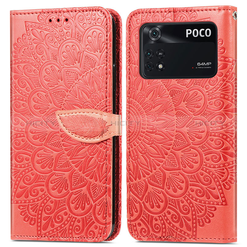 Handytasche Stand Schutzhülle Flip Leder Hülle Modisch Muster S04D für Xiaomi Poco M4 Pro 4G Rot