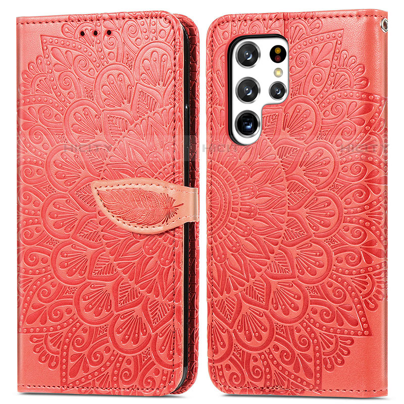 Handytasche Stand Schutzhülle Flip Leder Hülle Modisch Muster S07D für Samsung Galaxy S21 Ultra 5G Rot