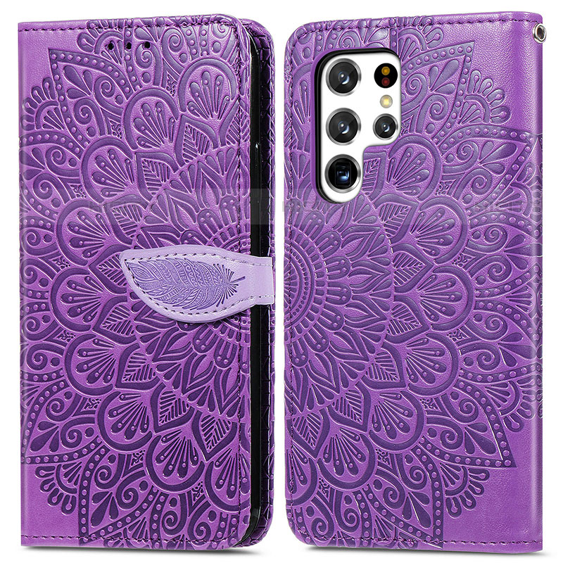 Handytasche Stand Schutzhülle Flip Leder Hülle Modisch Muster S07D für Samsung Galaxy S21 Ultra 5G Violett