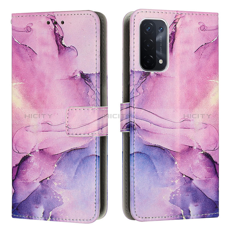 Handytasche Stand Schutzhülle Flip Leder Hülle Modisch Muster Y01X für Oppo A74 5G Violett Plus