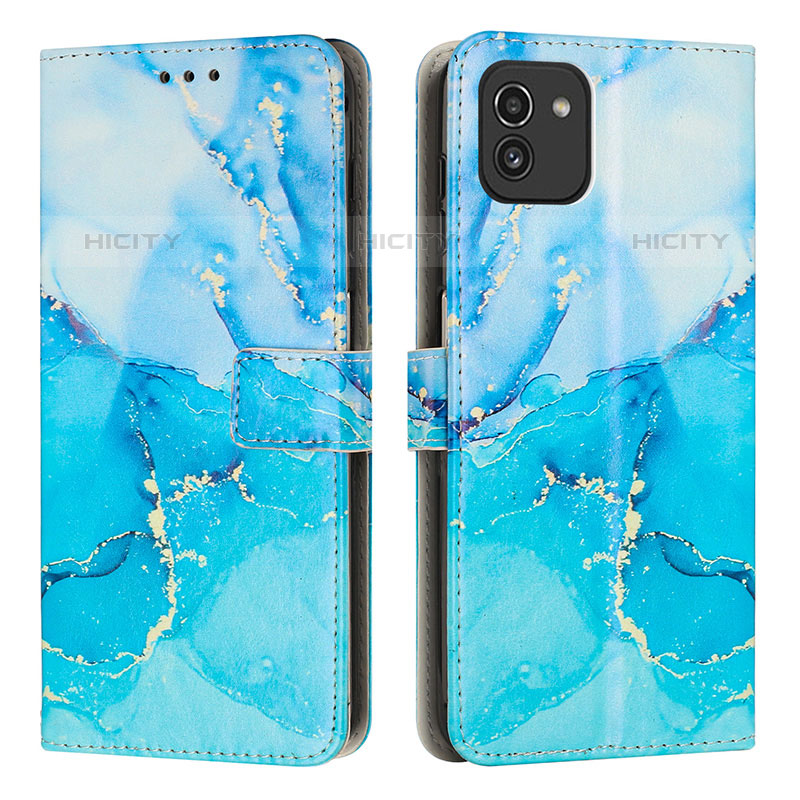 Handytasche Stand Schutzhülle Flip Leder Hülle Modisch Muster Y01X für Samsung Galaxy A03 Blau