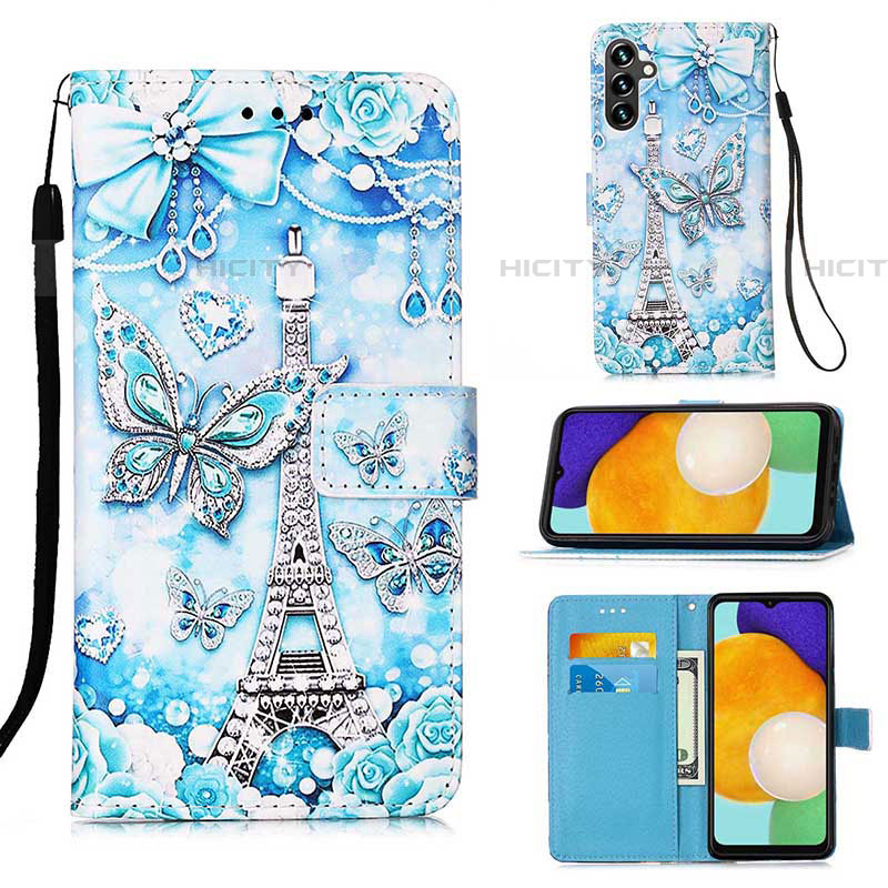 Handytasche Stand Schutzhülle Flip Leder Hülle Modisch Muster Y02B für Samsung Galaxy A04s Hellblau