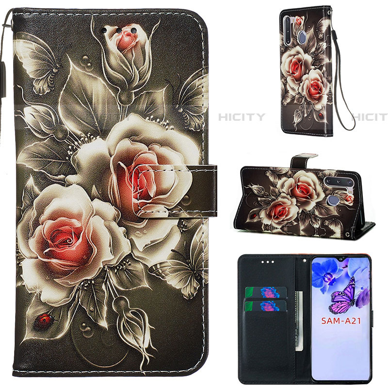 Handytasche Stand Schutzhülle Flip Leder Hülle Modisch Muster Y02B für Samsung Galaxy A21 European Schwarz