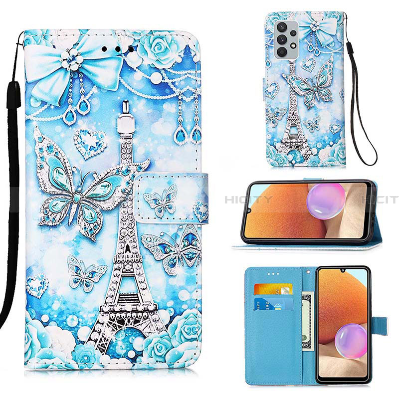 Handytasche Stand Schutzhülle Flip Leder Hülle Modisch Muster Y02B für Samsung Galaxy A32 4G Hellblau