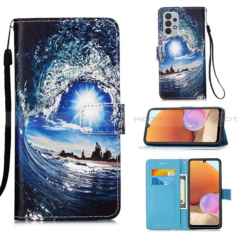 Handytasche Stand Schutzhülle Flip Leder Hülle Modisch Muster Y02B für Samsung Galaxy A32 4G Königs Blau Plus