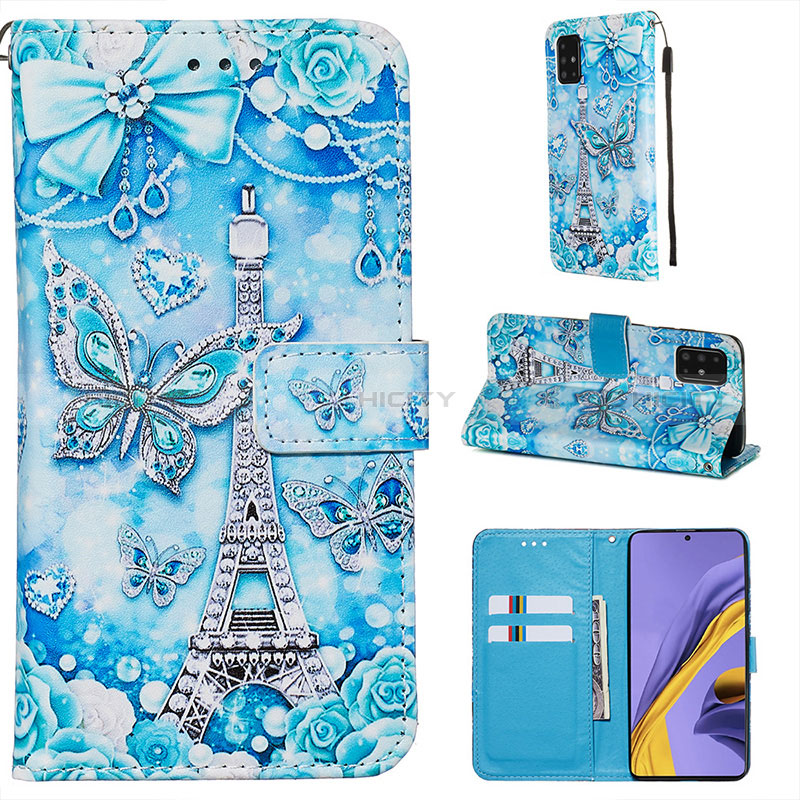 Handytasche Stand Schutzhülle Flip Leder Hülle Modisch Muster Y02B für Samsung Galaxy A51 4G Hellblau