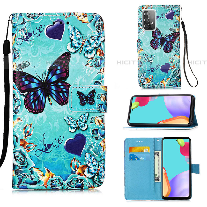 Handytasche Stand Schutzhülle Flip Leder Hülle Modisch Muster Y02B für Samsung Galaxy A52 4G Hellblau