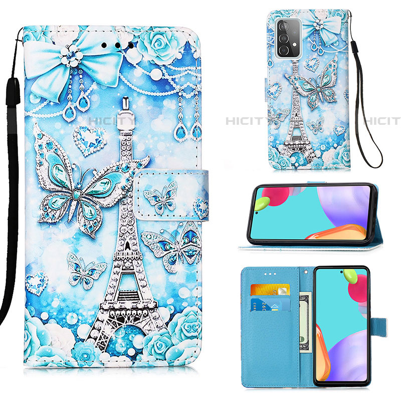 Handytasche Stand Schutzhülle Flip Leder Hülle Modisch Muster Y02B für Samsung Galaxy A52 5G Hellblau Plus