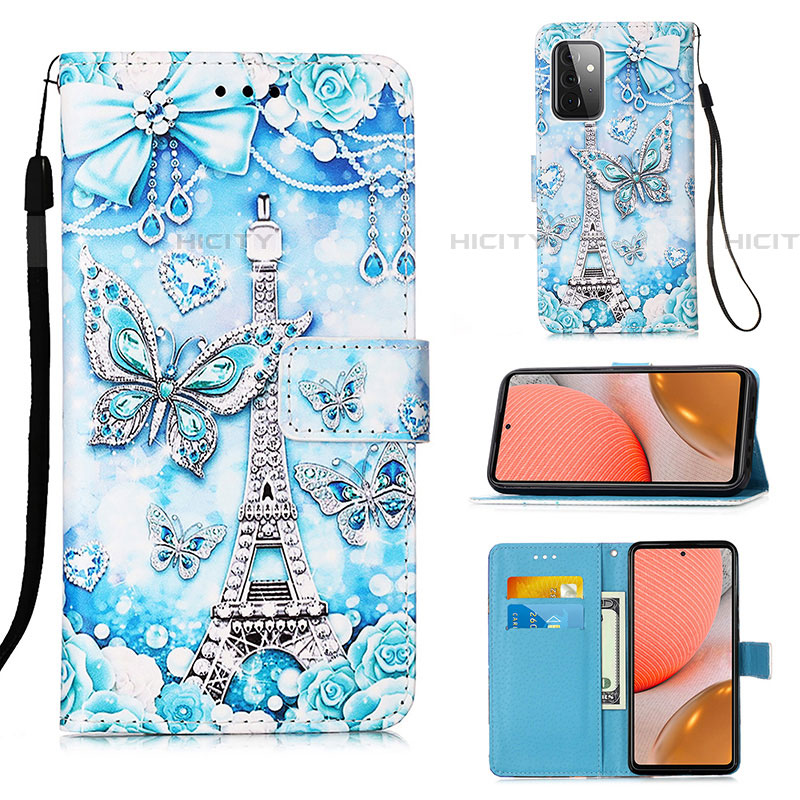 Handytasche Stand Schutzhülle Flip Leder Hülle Modisch Muster Y02B für Samsung Galaxy A72 5G Hellblau