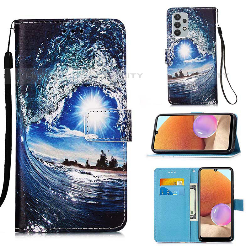 Handytasche Stand Schutzhülle Flip Leder Hülle Modisch Muster Y02B für Samsung Galaxy M32 5G Königs Blau