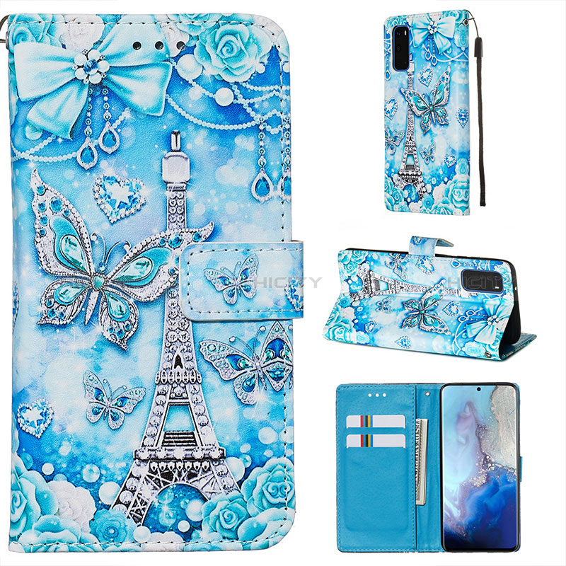 Handytasche Stand Schutzhülle Flip Leder Hülle Modisch Muster Y02B für Samsung Galaxy S20 5G Hellblau Plus