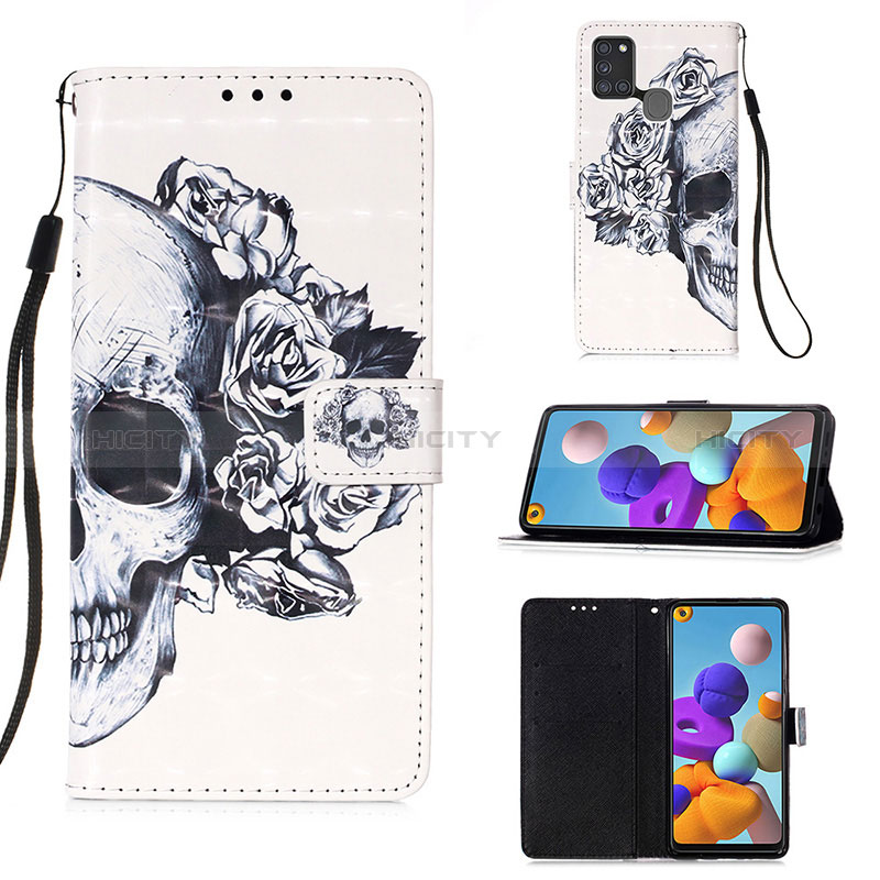 Handytasche Stand Schutzhülle Flip Leder Hülle Modisch Muster Y03B für Samsung Galaxy A21s Schwarz