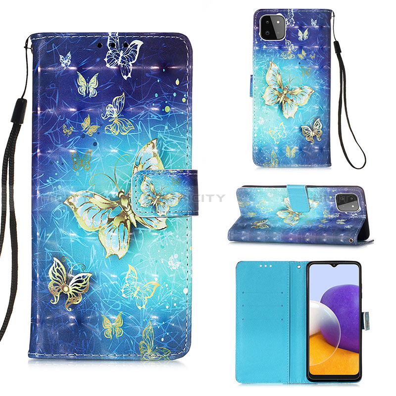 Handytasche Stand Schutzhülle Flip Leder Hülle Modisch Muster Y03B für Samsung Galaxy A22s 5G Hellblau