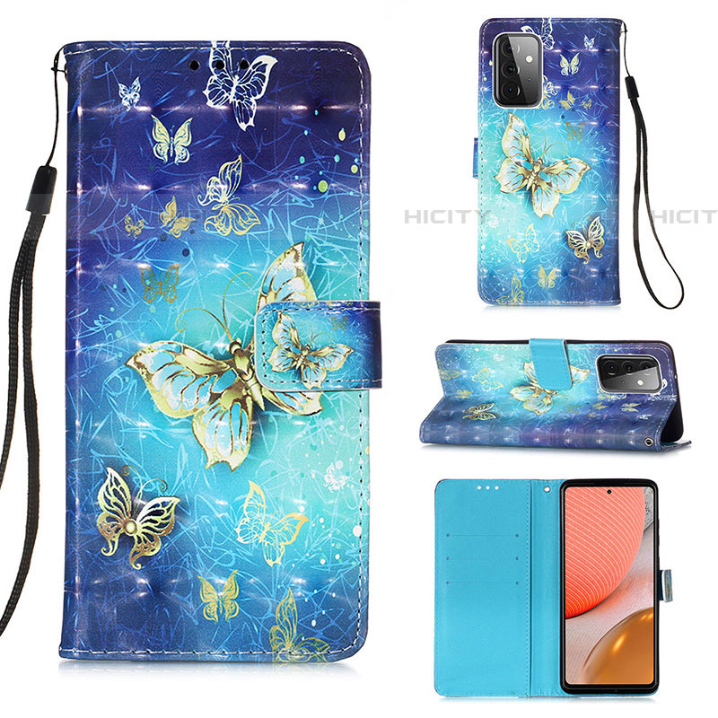 Handytasche Stand Schutzhülle Flip Leder Hülle Modisch Muster Y03B für Samsung Galaxy A72 4G Hellblau Plus