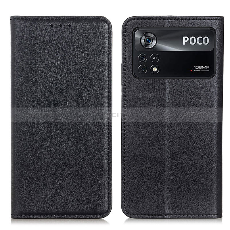 Handytasche Stand Schutzhülle Flip Leder Hülle N01P für Xiaomi Poco X4 Pro 5G Schwarz