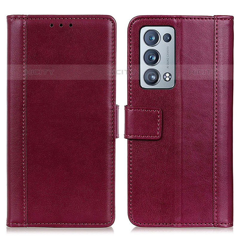 Handytasche Stand Schutzhülle Flip Leder Hülle N02P für Oppo Reno6 Pro+ Plus 5G Rot Plus