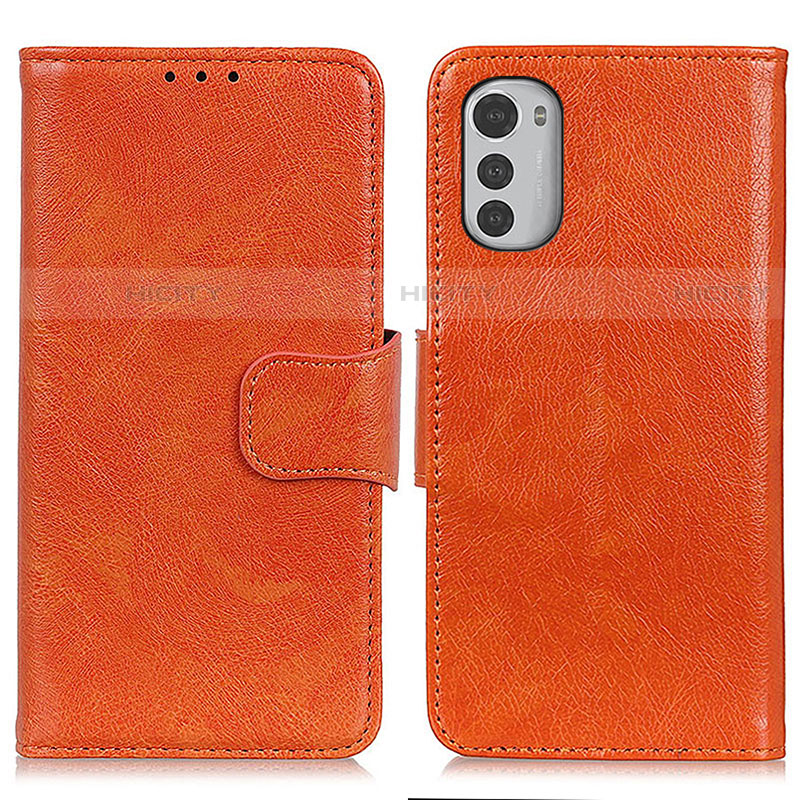 Handytasche Stand Schutzhülle Flip Leder Hülle N05P für Motorola Moto E32s Orange Plus