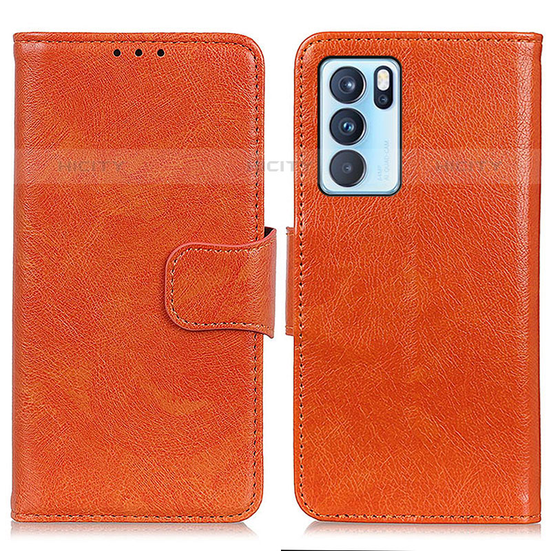 Handytasche Stand Schutzhülle Flip Leder Hülle N05P für Oppo Reno6 Pro 5G India Orange Plus