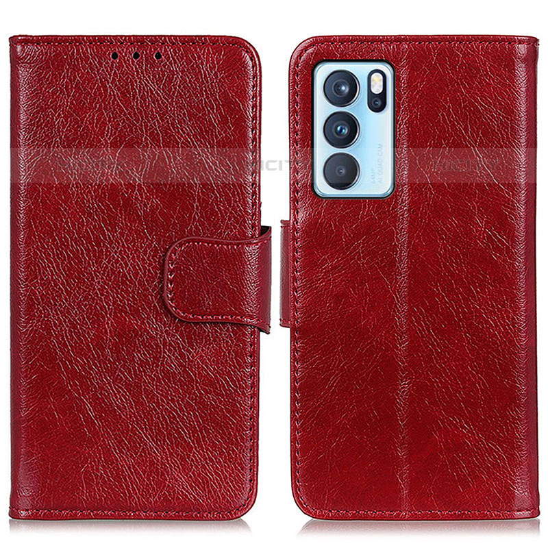 Handytasche Stand Schutzhülle Flip Leder Hülle N05P für Oppo Reno6 Pro 5G India Rot Plus