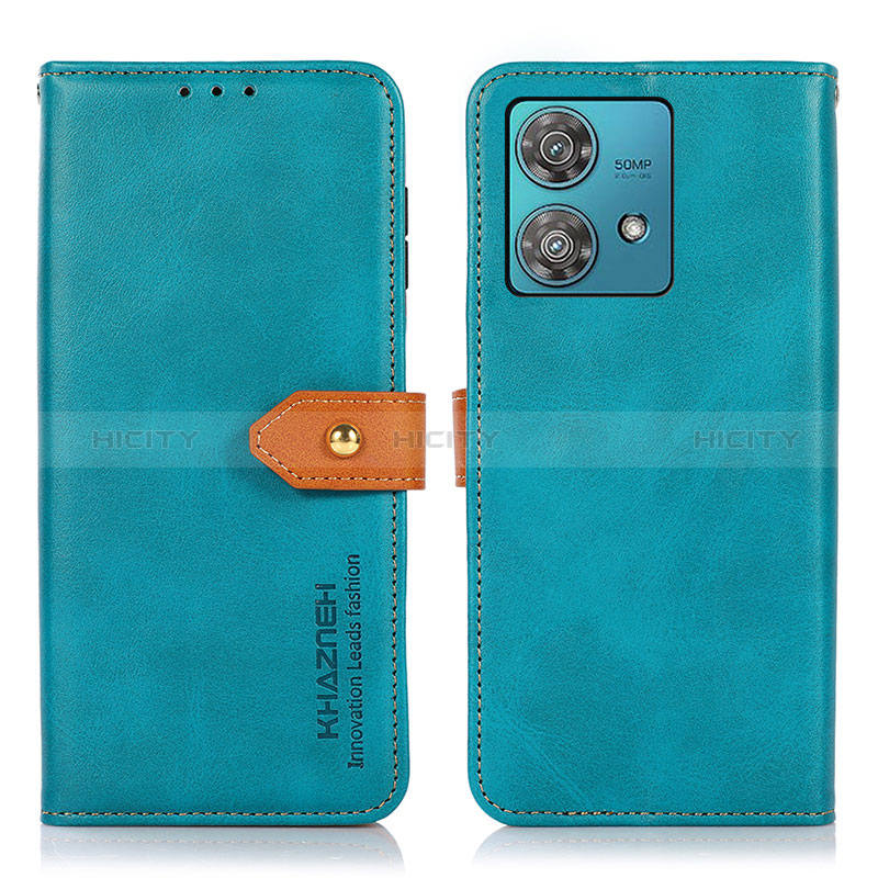 Handytasche Stand Schutzhülle Flip Leder Hülle N07P für Motorola Moto Edge 40 Neo 5G Cyan