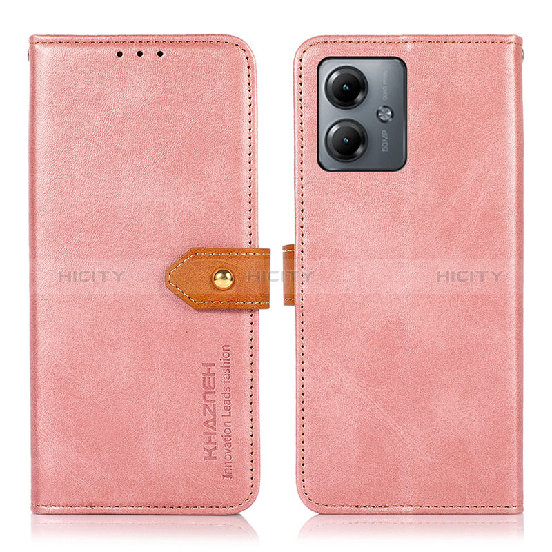 Handytasche Stand Schutzhülle Flip Leder Hülle N07P für Motorola Moto G14 Rosa