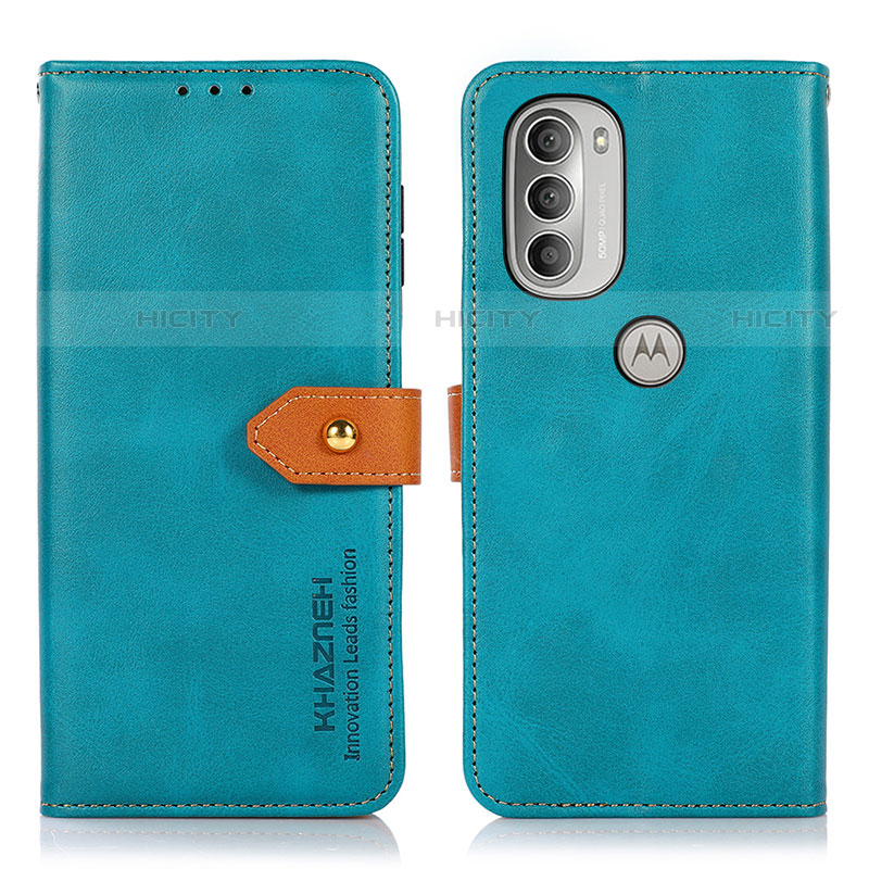 Handytasche Stand Schutzhülle Flip Leder Hülle N07P für Motorola Moto G51 5G Cyan