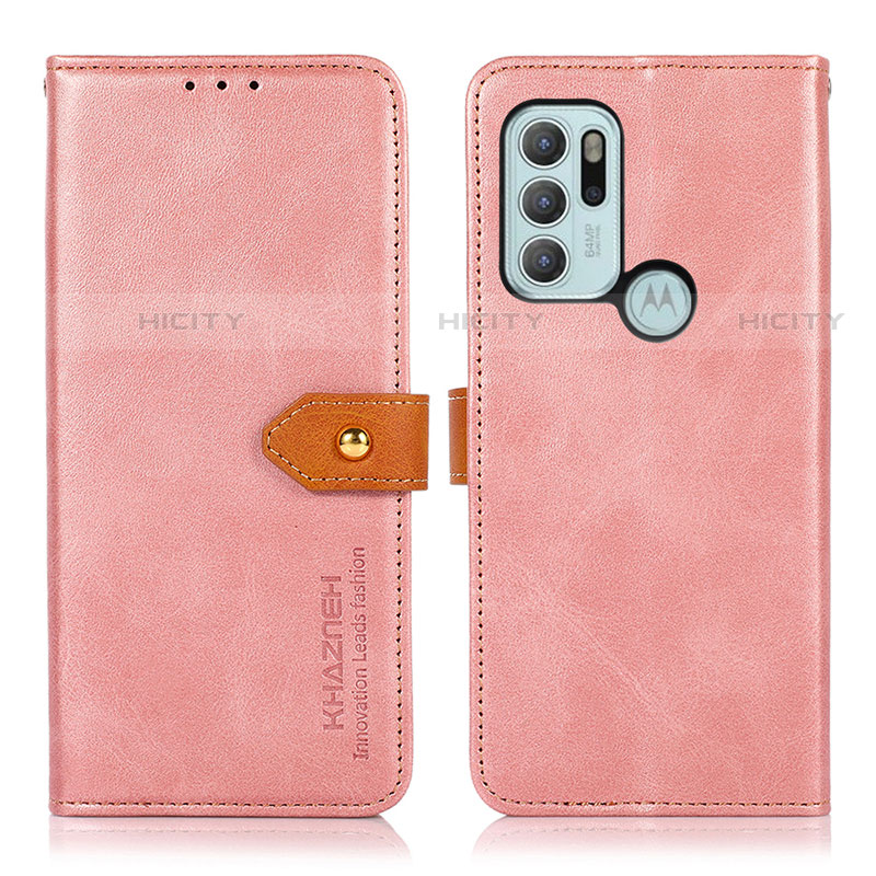 Handytasche Stand Schutzhülle Flip Leder Hülle N07P für Motorola Moto G60s Rosa Plus