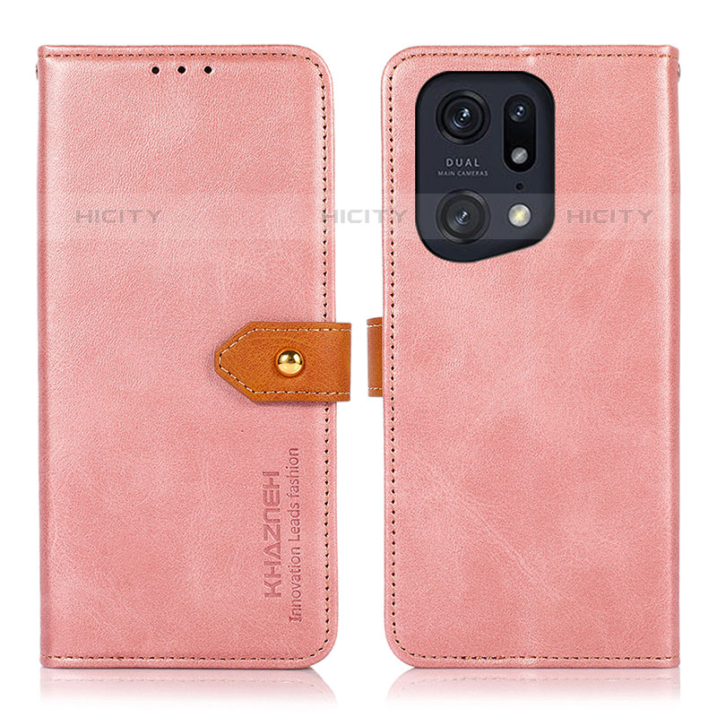 Handytasche Stand Schutzhülle Flip Leder Hülle N07P für Oppo Find X5 Pro 5G Rosa Plus