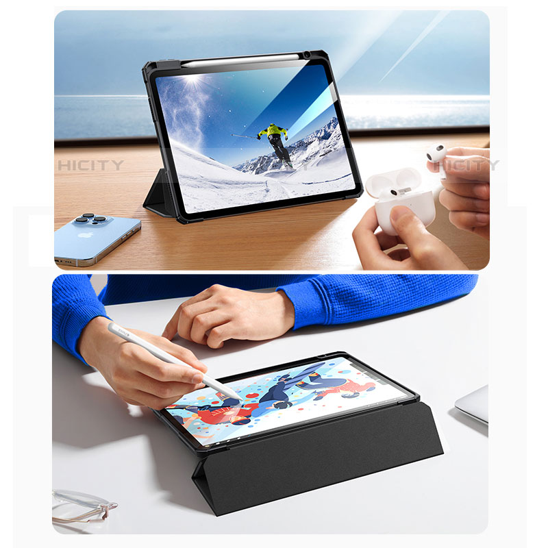 Handytasche Stand Schutzhülle Flip Leder Hülle P02 für Apple iPad Air 4 10.9 (2020) Schwarz groß