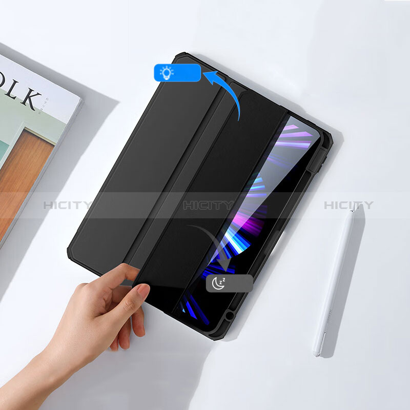 Handytasche Stand Schutzhülle Flip Leder Hülle P02 für Apple iPad Air 5 10.9 (2022) Schwarz groß