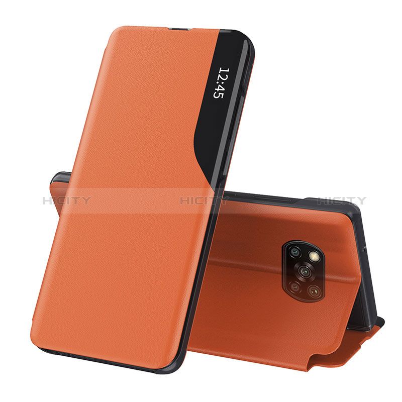 Handytasche Stand Schutzhülle Flip Leder Hülle Q01H für Xiaomi Poco X3 NFC Orange Plus