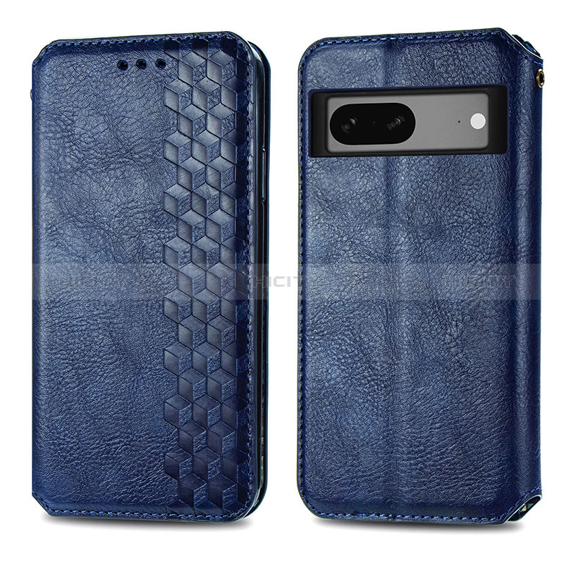 Handytasche Stand Schutzhülle Flip Leder Hülle S01D für Google Pixel 7 5G Blau