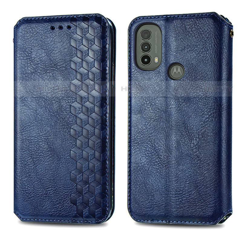 Handytasche Stand Schutzhülle Flip Leder Hülle S01D für Motorola Moto E40 Blau