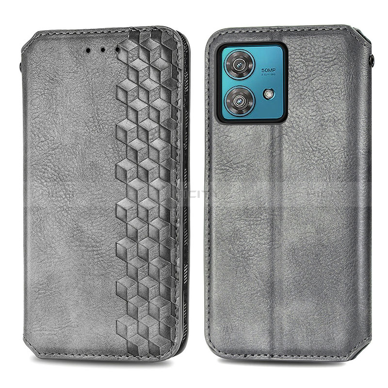 Handytasche Stand Schutzhülle Flip Leder Hülle S01D für Motorola Moto Edge 40 Neo 5G Grau