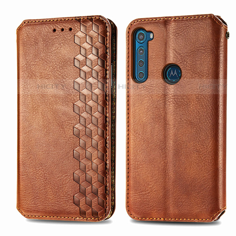 Handytasche Stand Schutzhülle Flip Leder Hülle S01D für Motorola Moto One Fusion Plus Braun Plus