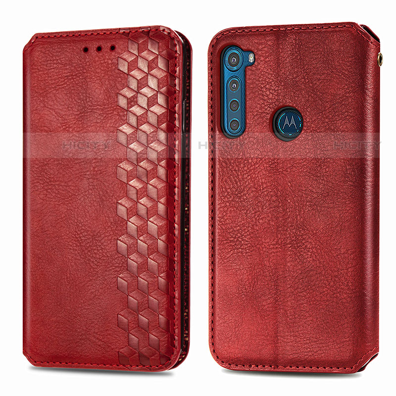 Handytasche Stand Schutzhülle Flip Leder Hülle S01D für Motorola Moto One Fusion Plus Rot Plus