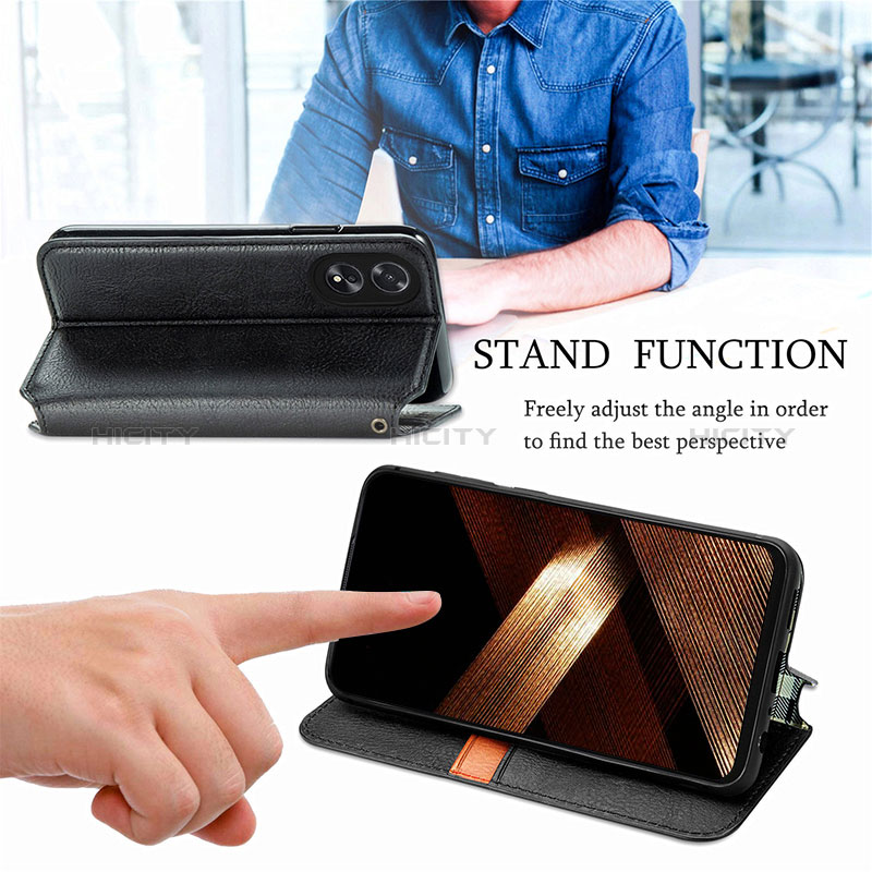 Handytasche Stand Schutzhülle Flip Leder Hülle S01D für Oppo A18 groß