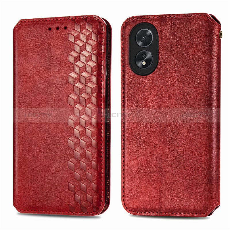 Handytasche Stand Schutzhülle Flip Leder Hülle S01D für Oppo A18 Rot Plus