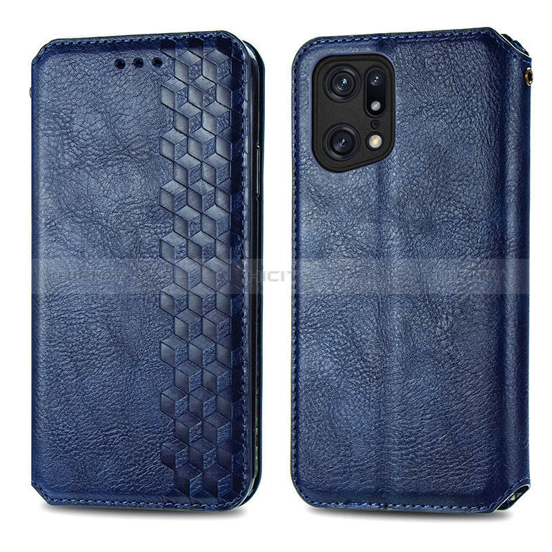 Handytasche Stand Schutzhülle Flip Leder Hülle S01D für Oppo Find X5 5G Blau Plus