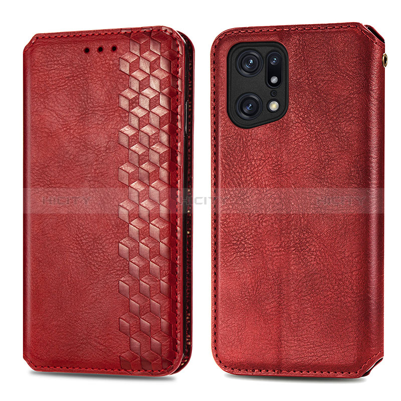 Handytasche Stand Schutzhülle Flip Leder Hülle S01D für Oppo Find X5 5G Rot Plus