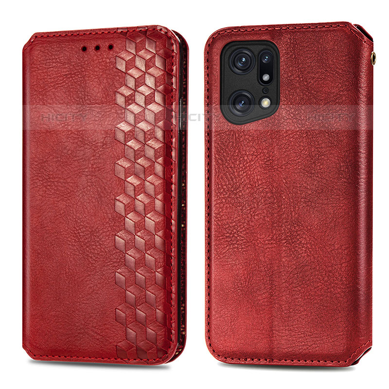 Handytasche Stand Schutzhülle Flip Leder Hülle S01D für Oppo Find X5 Pro 5G Rot Plus