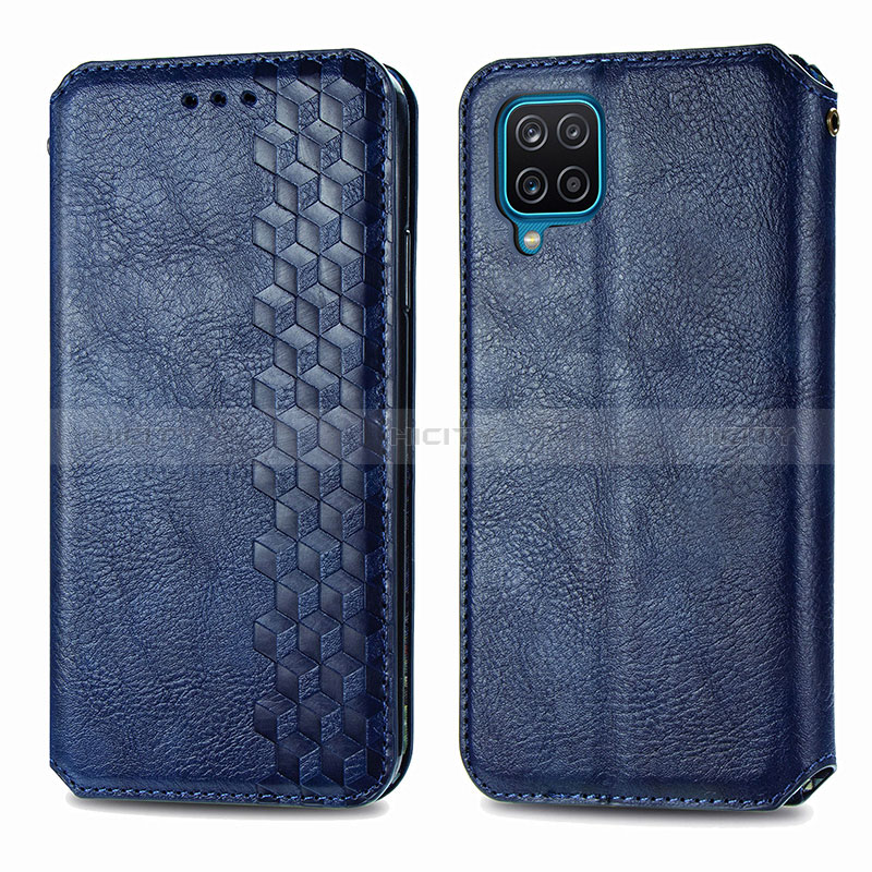 Handytasche Stand Schutzhülle Flip Leder Hülle S01D für Samsung Galaxy A12 Nacho Blau Plus