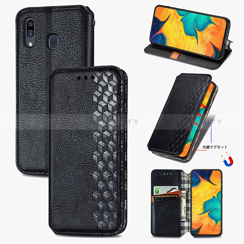 Handytasche Stand Schutzhülle Flip Leder Hülle S01D für Samsung Galaxy A20 groß