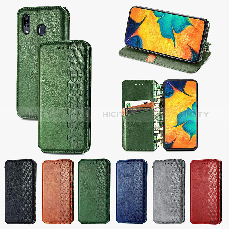 Handytasche Stand Schutzhülle Flip Leder Hülle S01D für Samsung Galaxy A20 groß