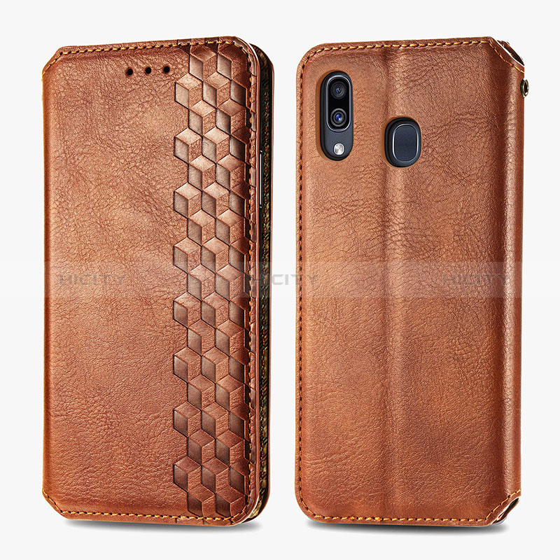 Handytasche Stand Schutzhülle Flip Leder Hülle S01D für Samsung Galaxy A20 Braun