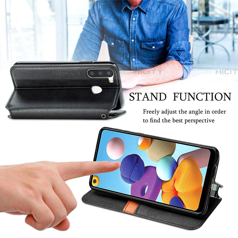 Handytasche Stand Schutzhülle Flip Leder Hülle S01D für Samsung Galaxy A21 European groß