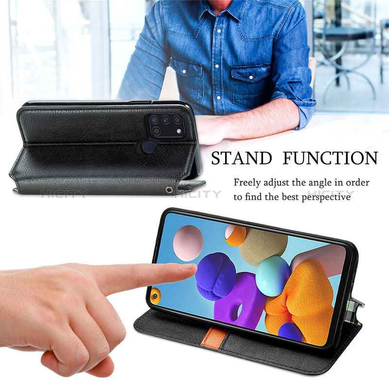 Handytasche Stand Schutzhülle Flip Leder Hülle S01D für Samsung Galaxy A21s