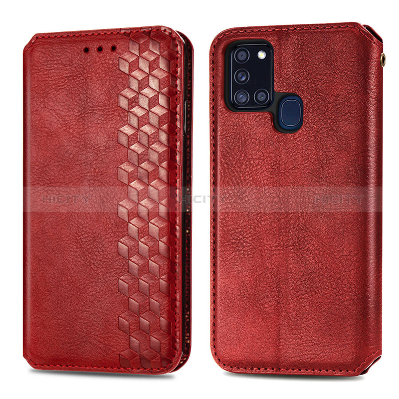 Handytasche Stand Schutzhülle Flip Leder Hülle S01D für Samsung Galaxy A21s Rot