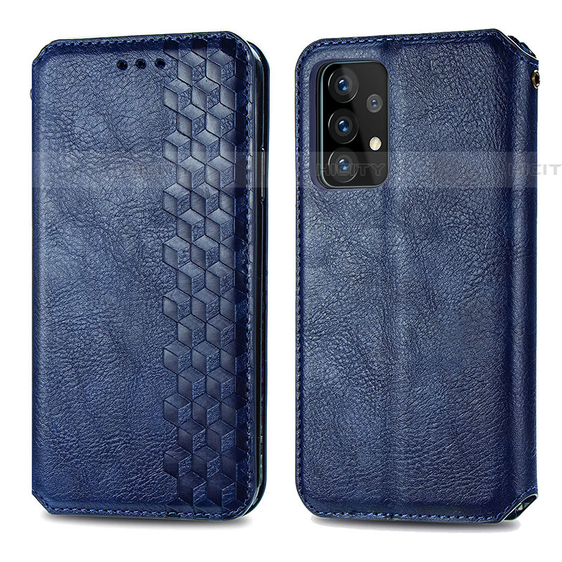 Handytasche Stand Schutzhülle Flip Leder Hülle S01D für Samsung Galaxy A52 5G Blau Plus