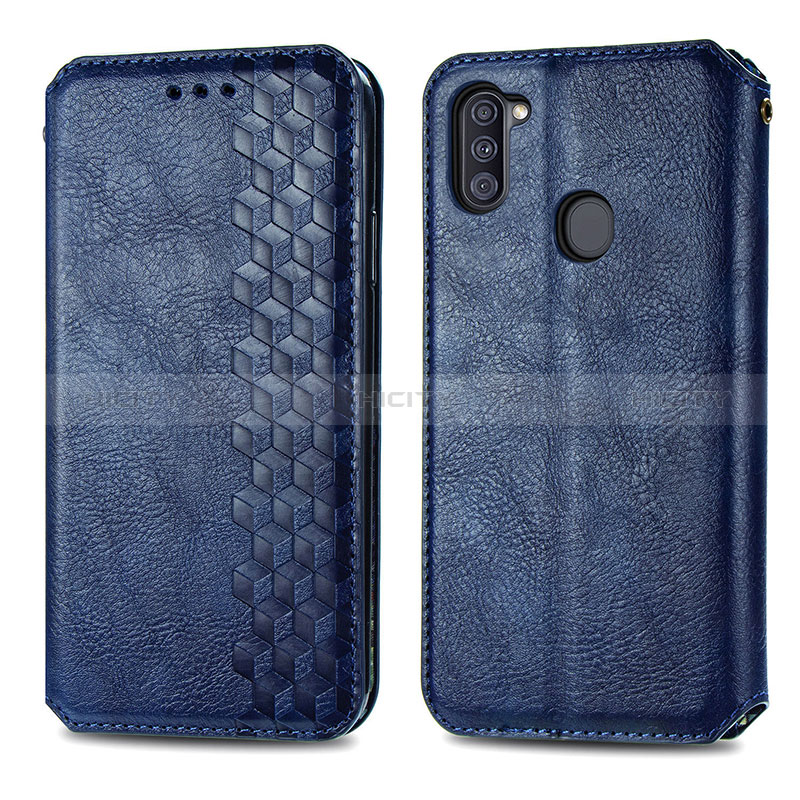 Handytasche Stand Schutzhülle Flip Leder Hülle S01D für Samsung Galaxy M11 Blau Plus